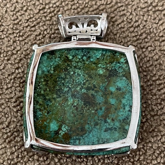 CFJ Signed Turquoise & Brown Sterling Silver Pendant - Picture 3 of 4